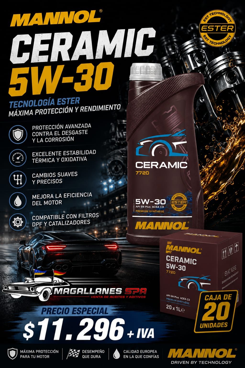 MANNOL Ceramic 5W-30 – Caja de 20 unidades (20 x 1L)