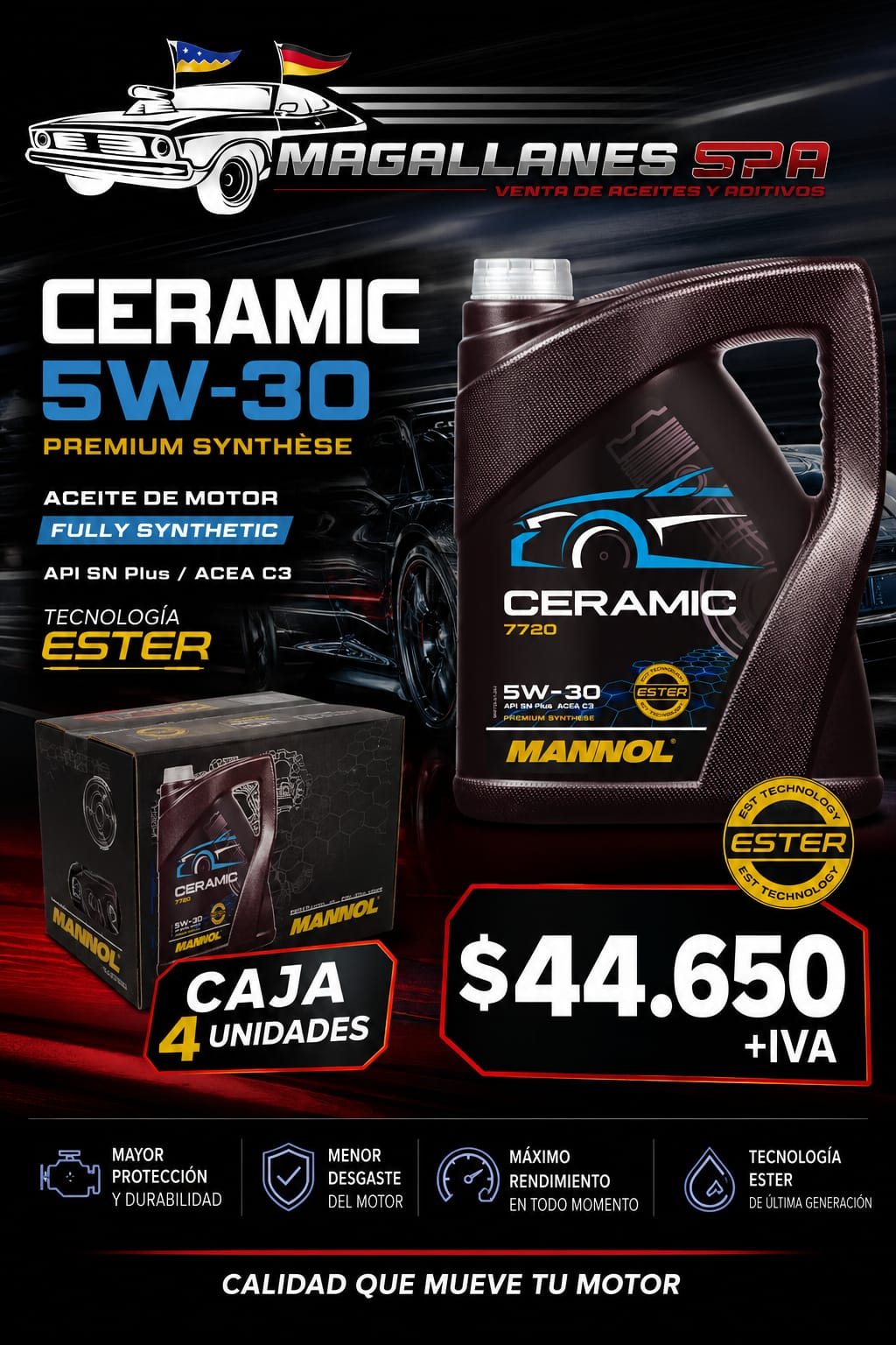 MANNOL Ceramic 5W-30 – Caja 4 unidades