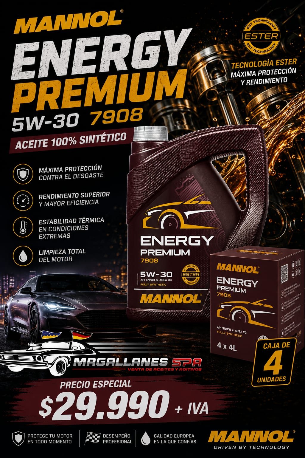MANNOL Energy Premium 5W-30 – Caja de 4 unidades (4 x 4L)