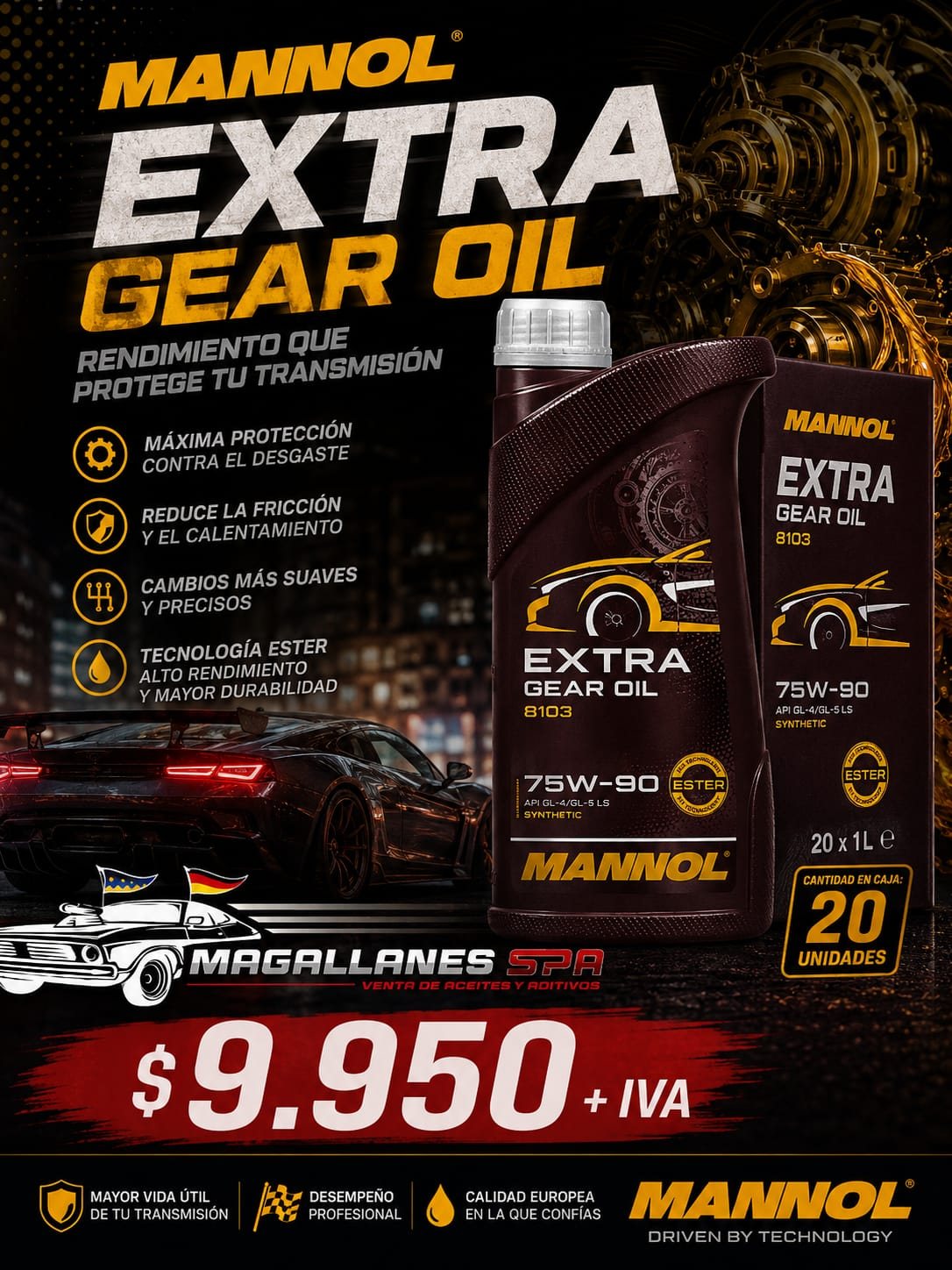 MANNOL Extra Gear Oil 75W-90 – Caja de 20 unidades (20 x 1L)