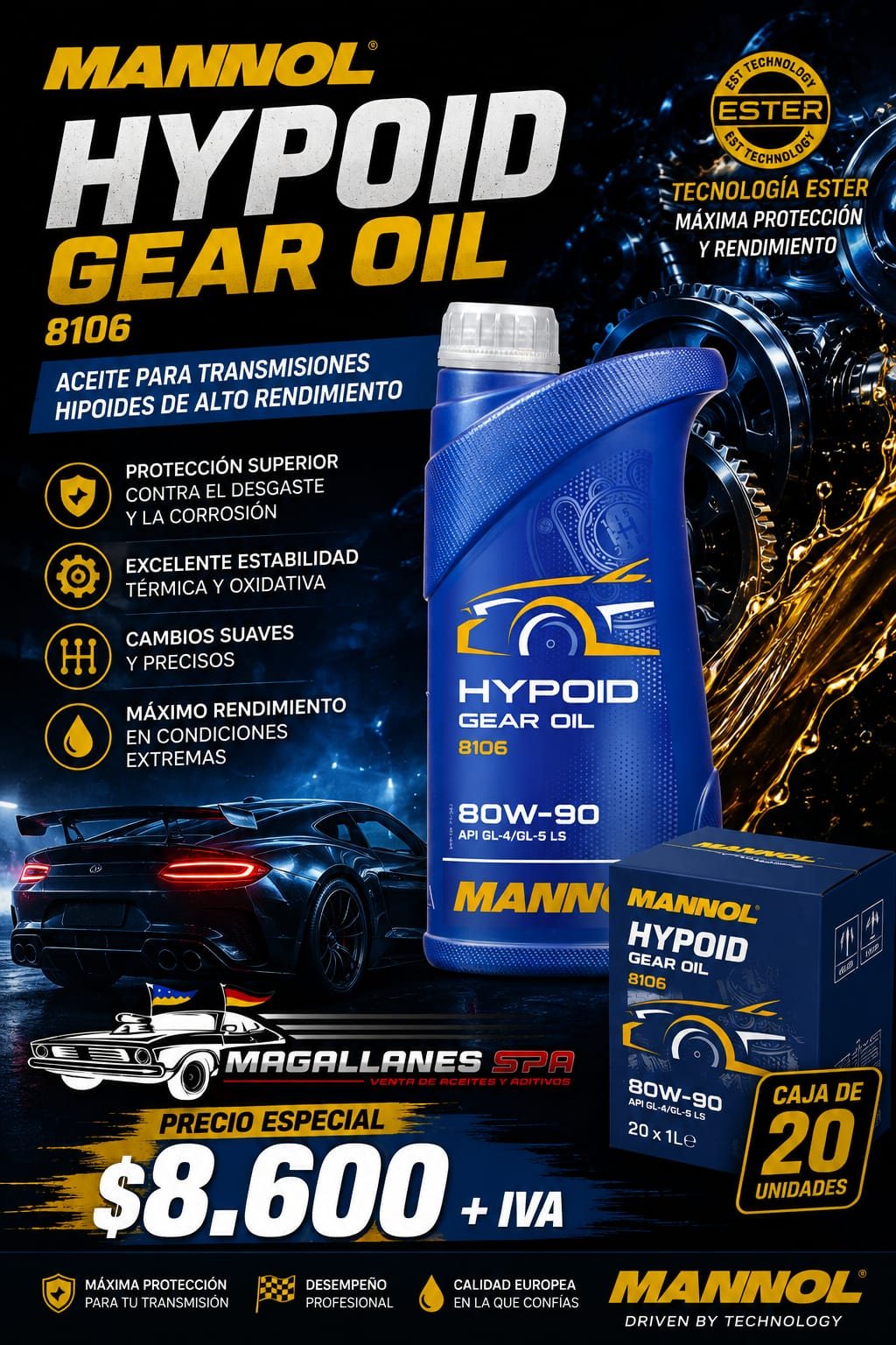 MANNOL Hypoid Gear Oil 80W-90 – Caja de 20 unidades (20 x 1L)