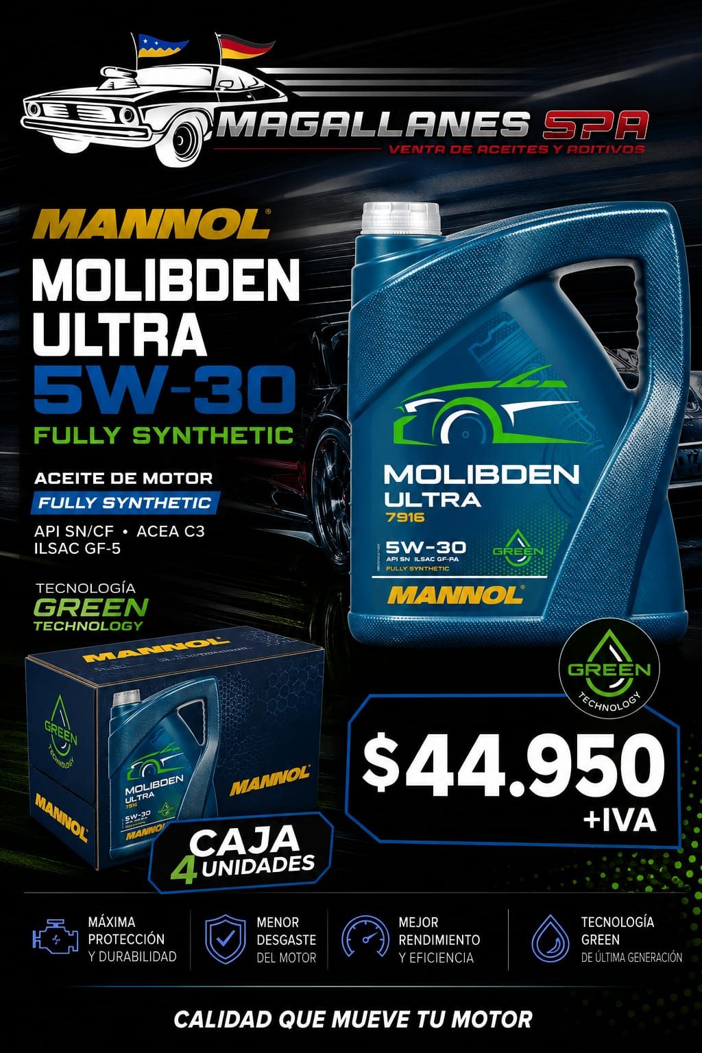 MANNOL Molibden Ultra 5W-30 – Caja 4 unidades