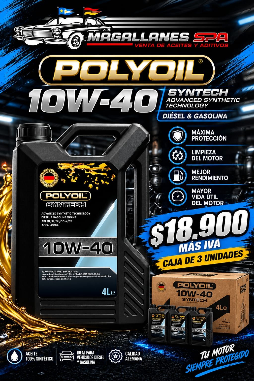 POLYOIL 10W-40 Syntech – Caja de 3 unidades