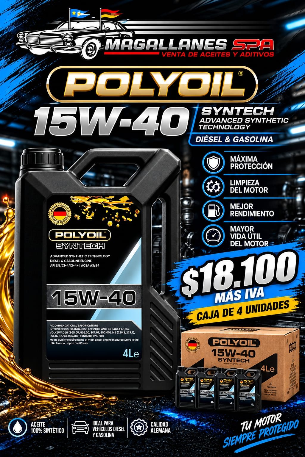POLYOIL 15W-40 Syntech – Caja de 4 unidades
