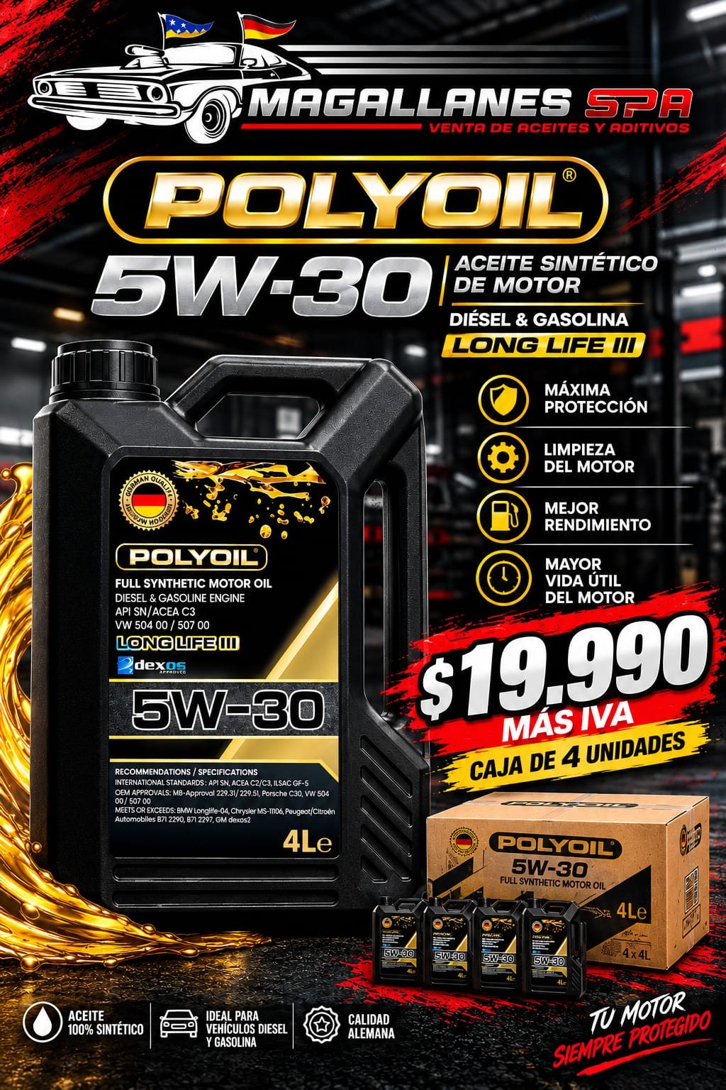 POLYOIL 5W-30 Long Life III – Caja de 4 unidades