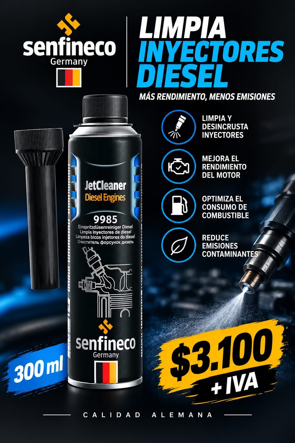SENFINECO Limpia inyectores diésel – Unidad 300 ml