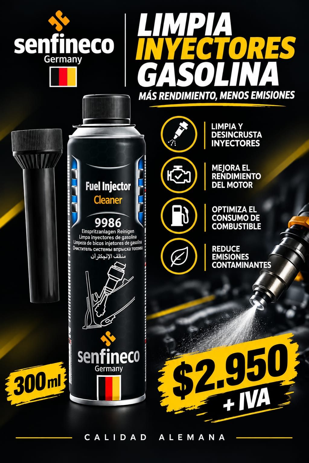 SENFINECO Limpia inyectores gasolina – Unidad 300 ml